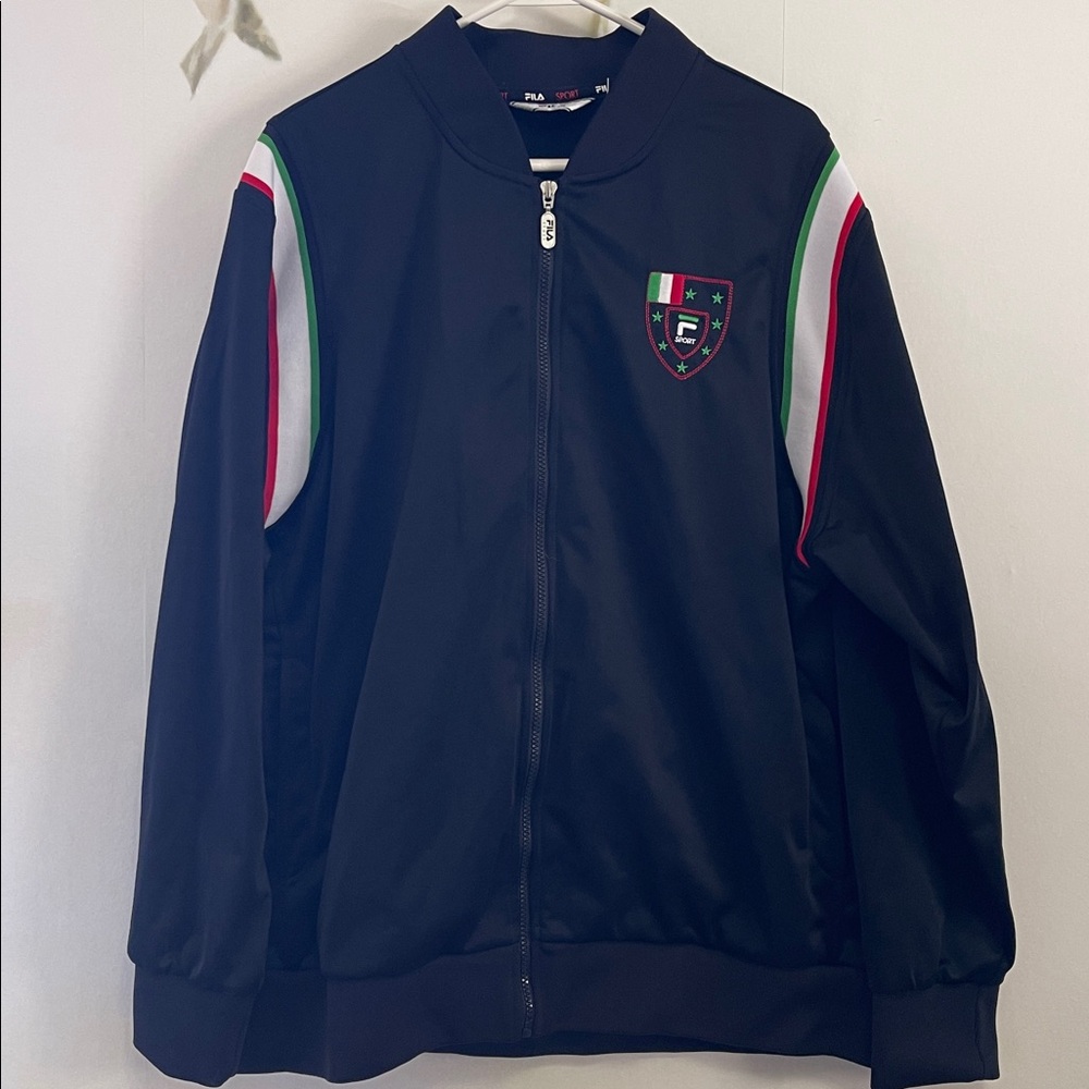 Fila Sport Black Zip Up Vintage Mens Italian Flag Emblem Warm Up Track Jacket